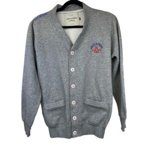 Abercrombie & Fitch Grey Gray Letterman Cardigan 100% Cotton Logo Size Large Men